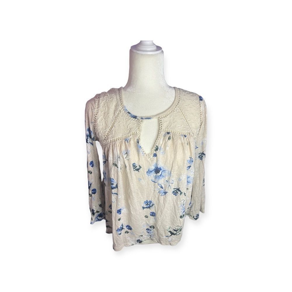 Lucky Brand white and blue floral top